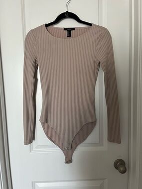Forever 21 Small Taupe Long Sleeve Ribbed Bodysuit